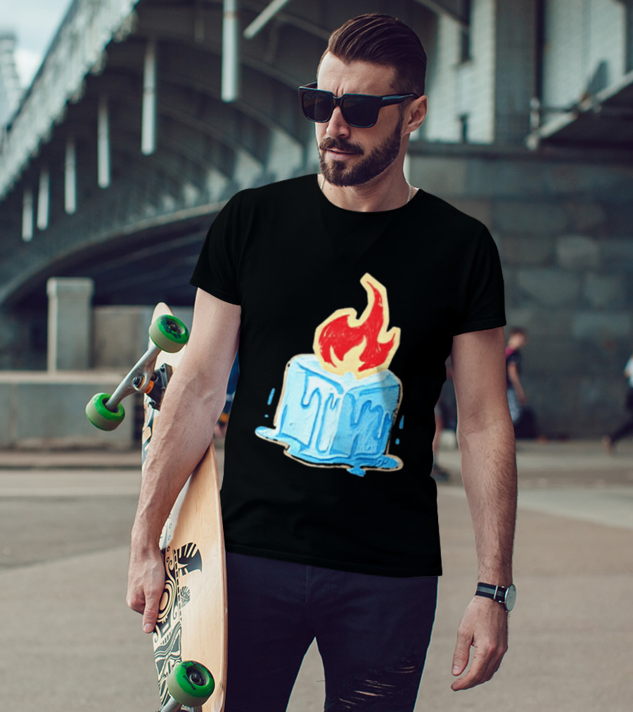 Melting Ice Cube Red Flame Emblem: Subtle Anti ICE Concept T-Shirt