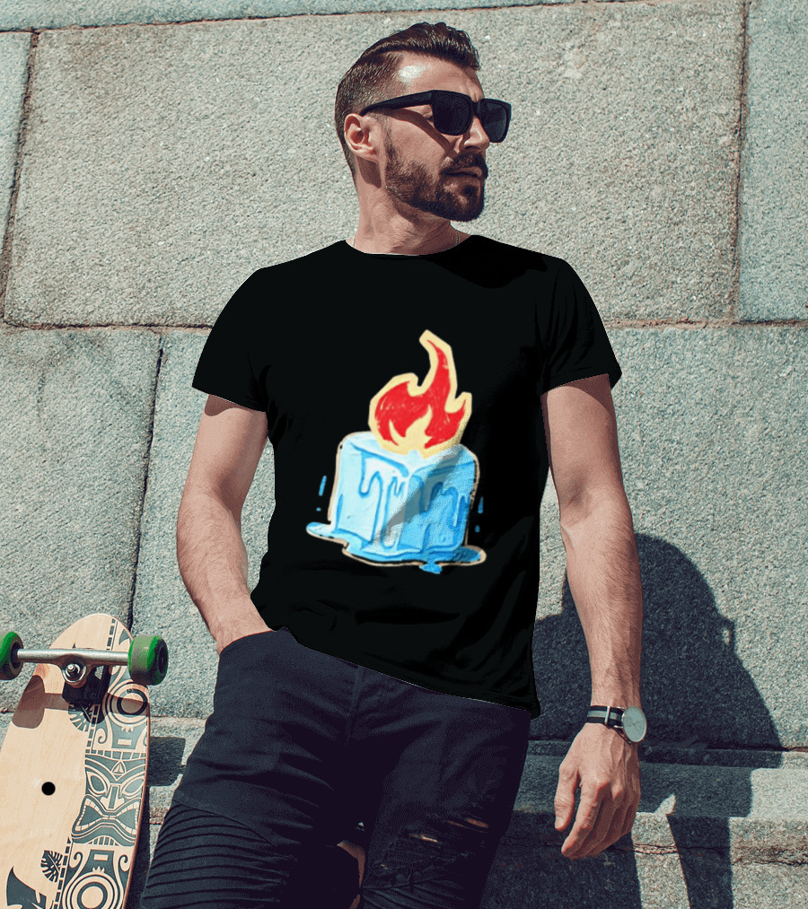 Melting Ice Cube Red Flame Emblem: Subtle Anti ICE Concept T-Shirt