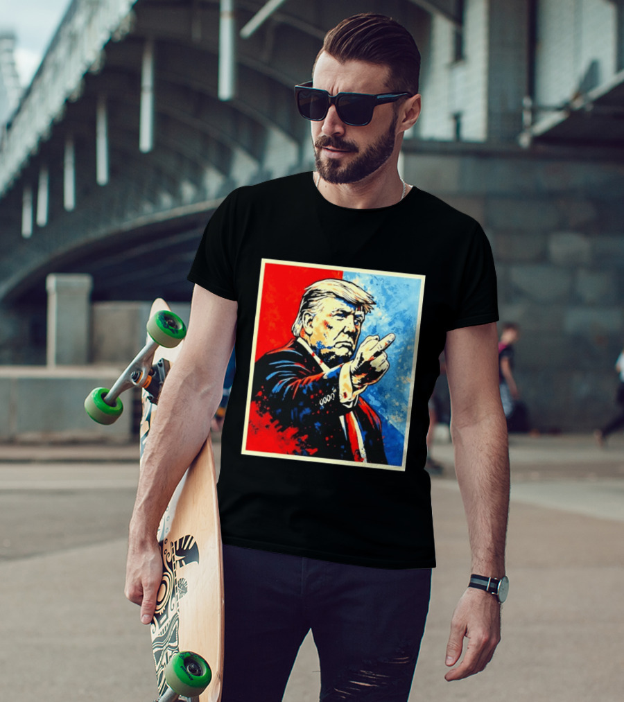 Trump 2026 Meme Middle Finger Red Blue Pop T-Shirt
