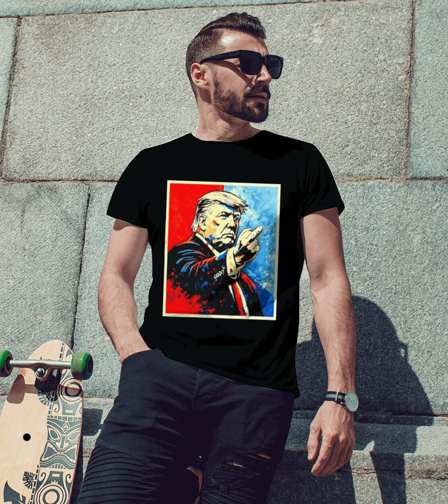 Trump 2026 Meme Middle Finger Red Blue Pop T-Shirt