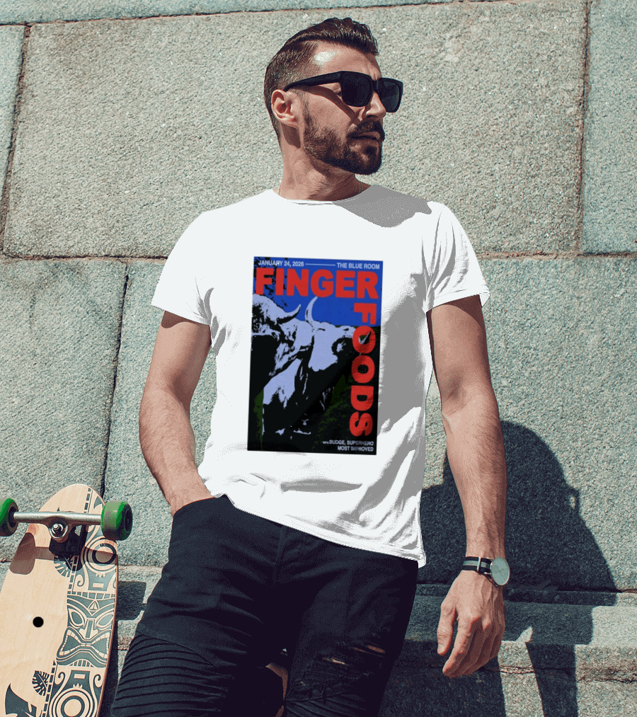 January 24 2026 Finger Foods The Blue Room Budge Superhero Most Improved T-Shirt