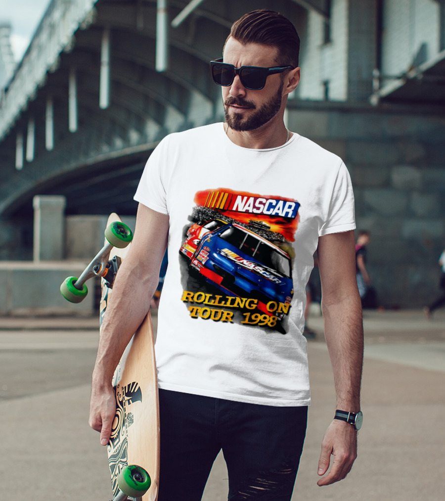 NASCAR Rolling On Tour 1998 Vintage Racing Scene T-Shirt