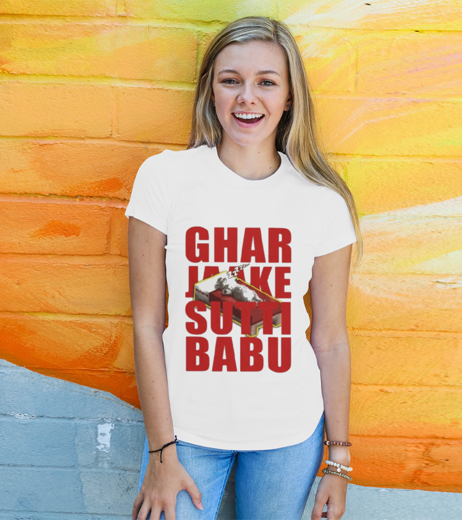 Ghar Jaake Sutti Babu Sleeping Cat On Bed ZZZ T-Shirt