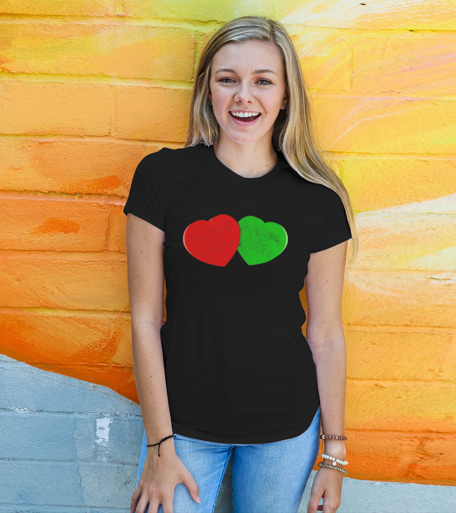 Hughes And Kisses Red Green Heart T-Shirt