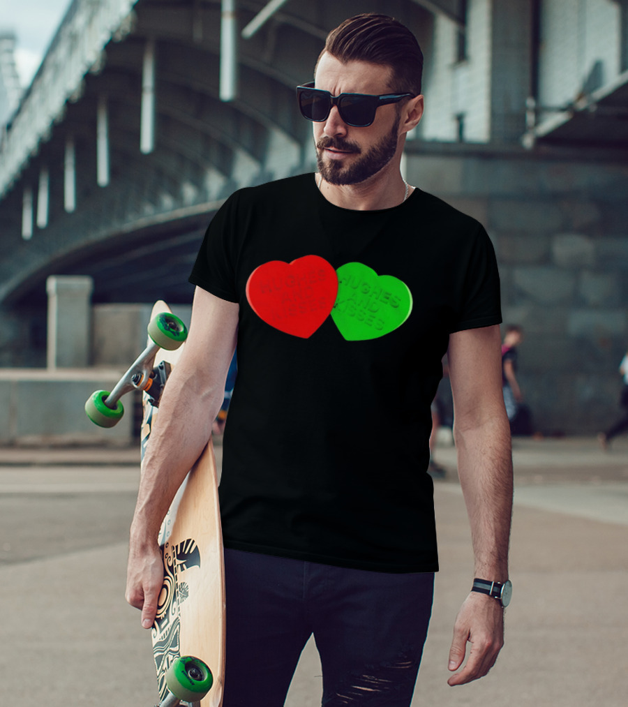 Hughes And Kisses Red Green Heart T-Shirt