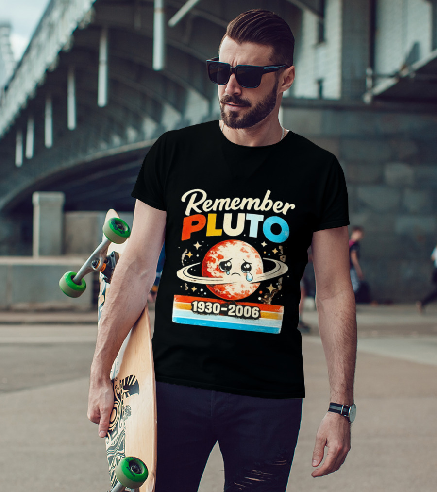 Remember Pluto 1930 2006 Sad Planet With Rings And Stars T-Shirt