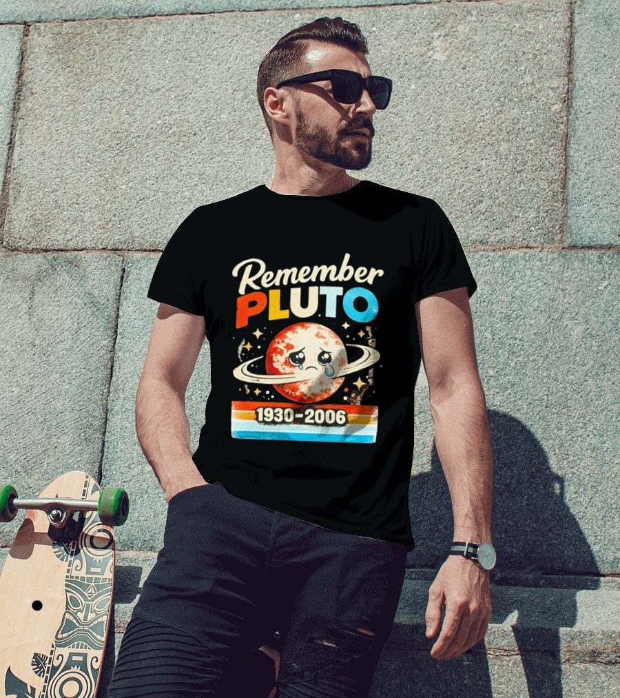 Remember Pluto 1930 2006 Sad Planet With Rings And Stars T-Shirt