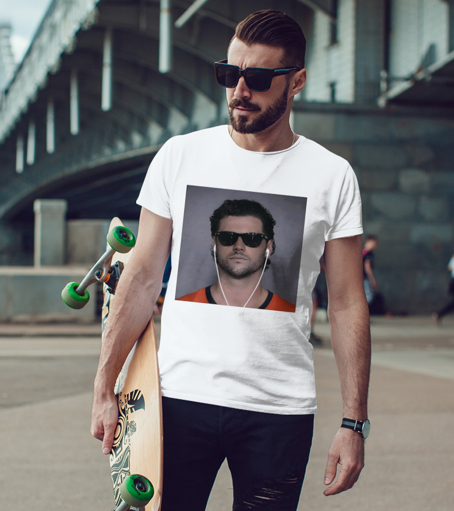 Jarrett Stidham Sunglasses And Earbuds Denver Broncos Orange T-Shirt