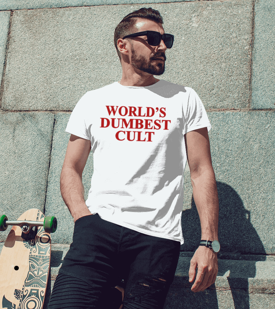 World's Dumbest Cult Text Bold Red T-Shirt