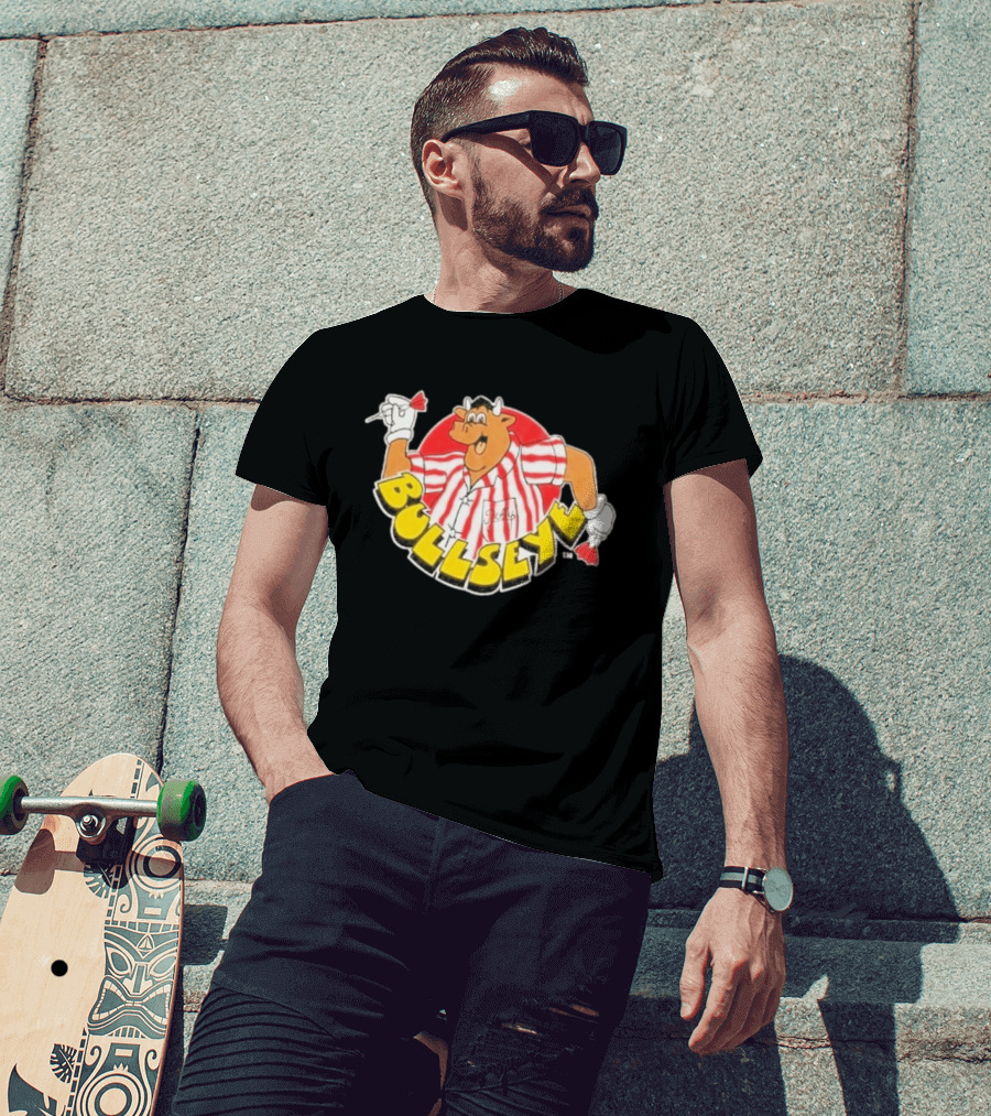 Bullseye Cartoon Bull With Darts Red And White Stripes T-Shirt