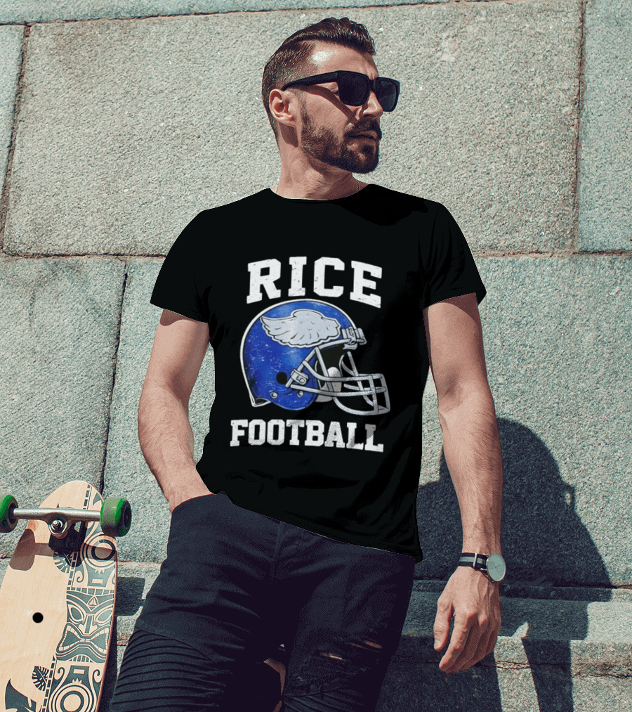 Rice Football Blue Winged Helmet T-Shirt