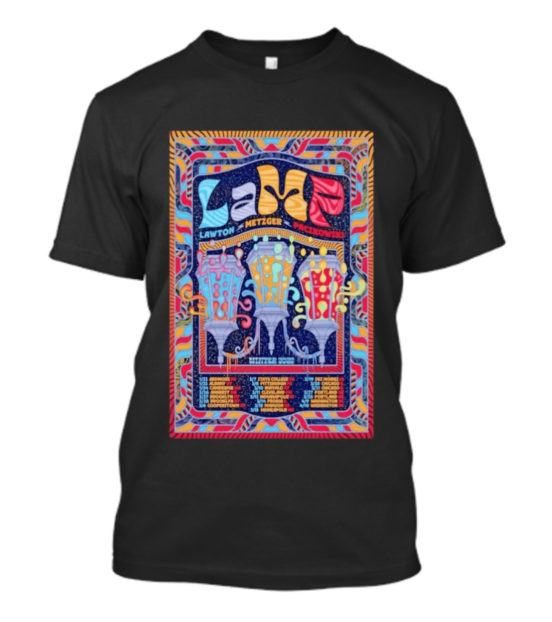 LAMP Lawton Metzger Paczkowski Feb 26 2026 Amherst MA Vibrant Psychedelic T-Shirt