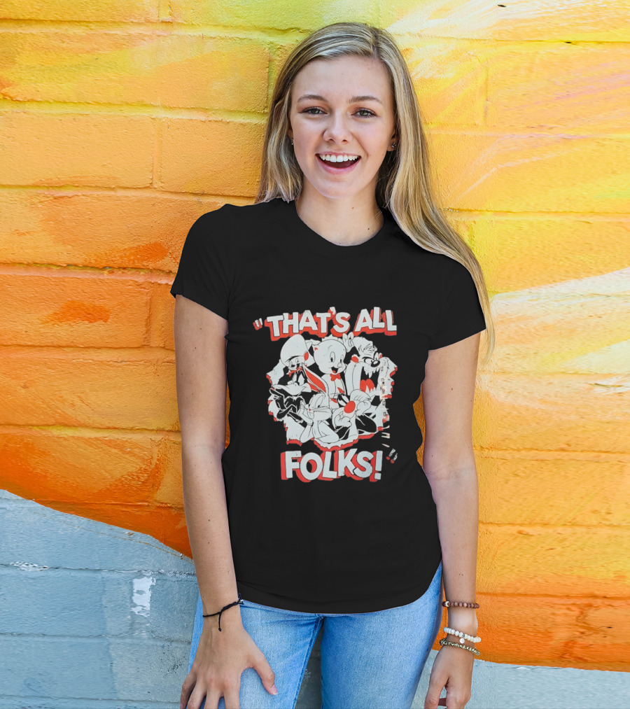 Looney Tunes That's All Folks Bugs Bunny Daffy Duck Classic Cartoon Characters T-Shirt