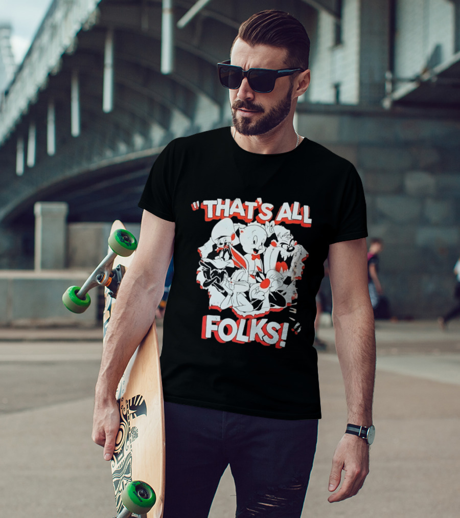 Looney Tunes That's All Folks Bugs Bunny Daffy Duck Classic Cartoon Characters T-Shirt