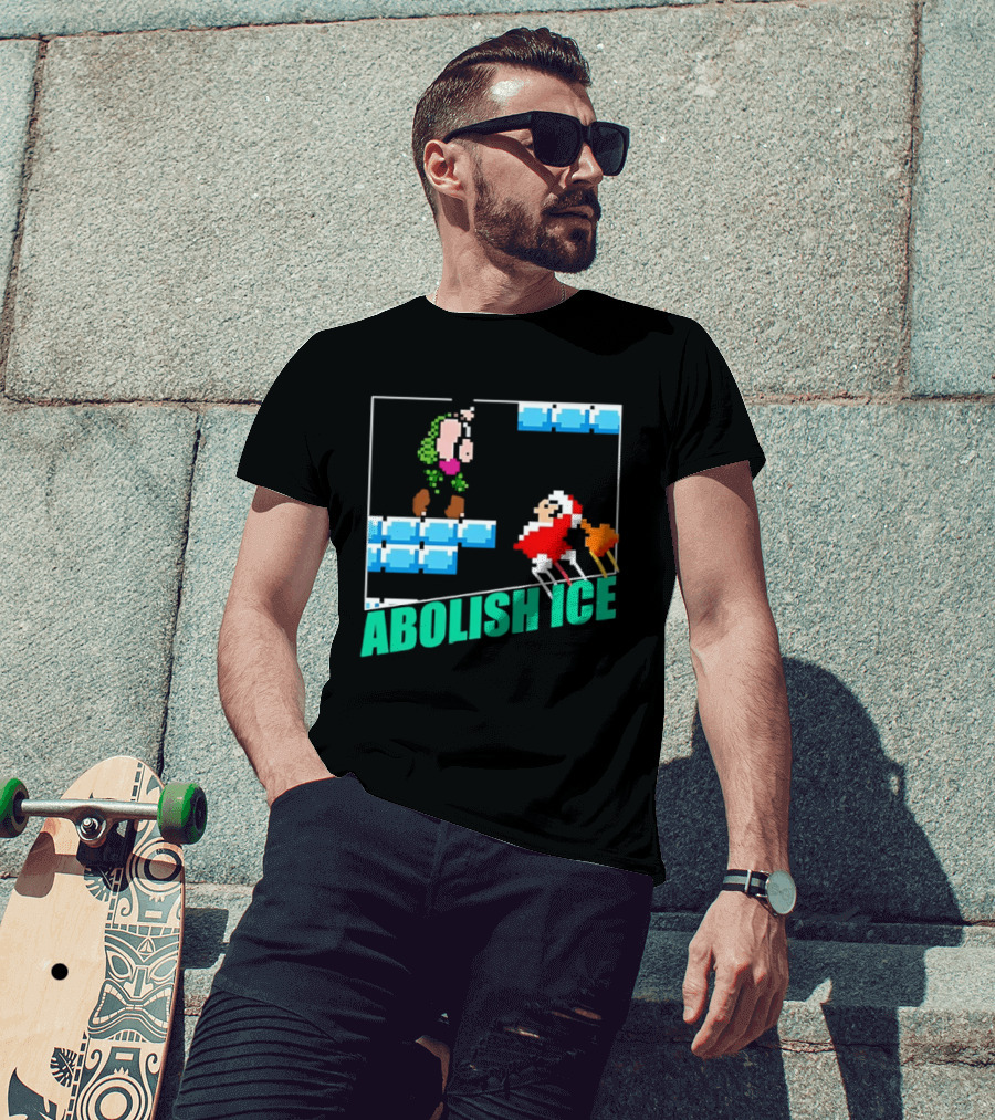 Abolish ICE Super Mario Style Pixel Art USA Retro Gaming T-Shirt