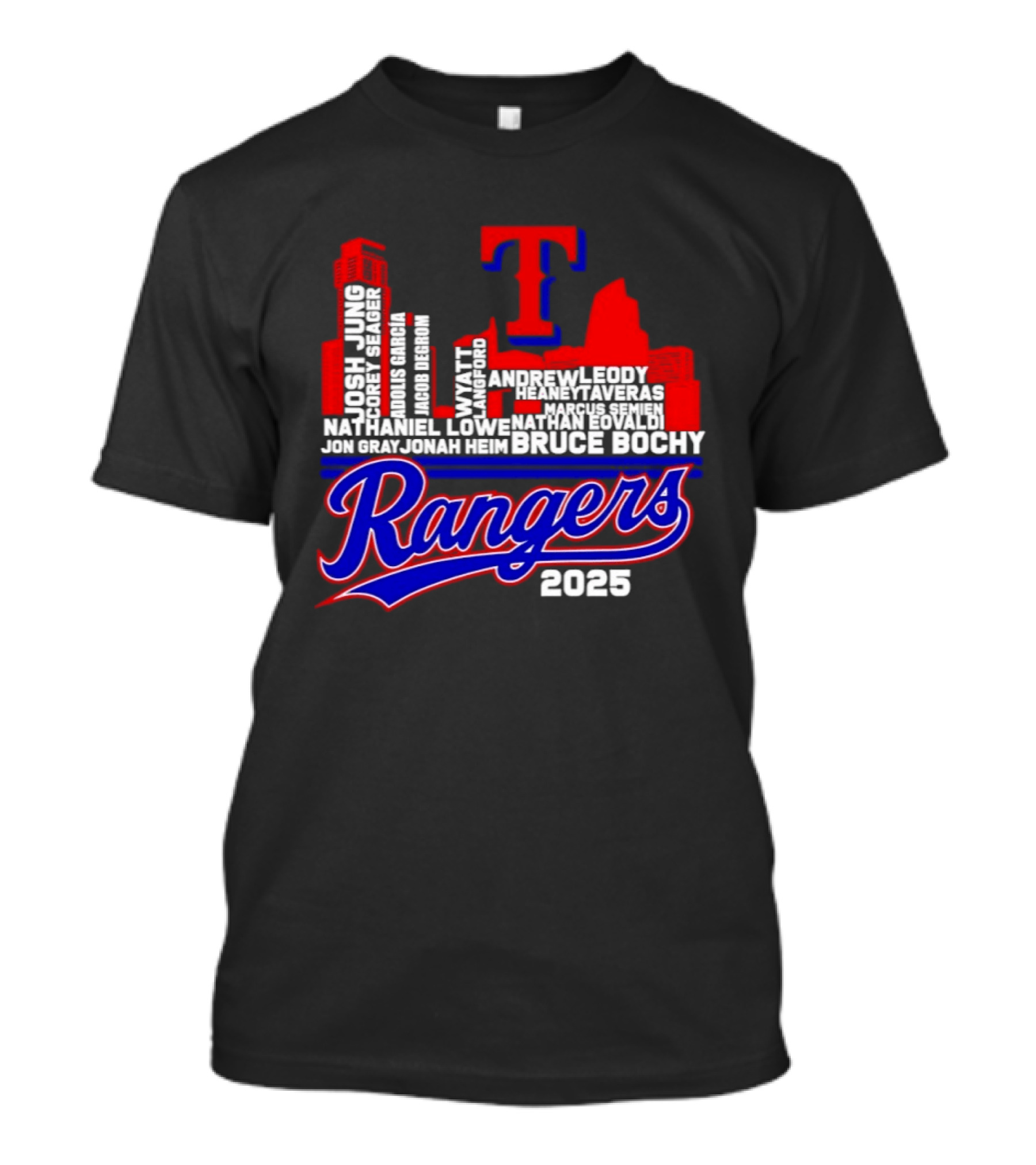 Texas Rangers 2025 City Skyline Players Names Bruce Bochy T-Shirt