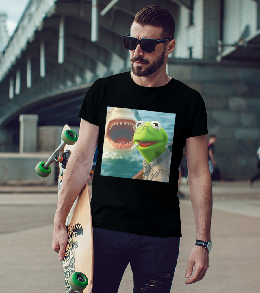 Kermit Smoking With Jaws Shark Movie T-Shirt