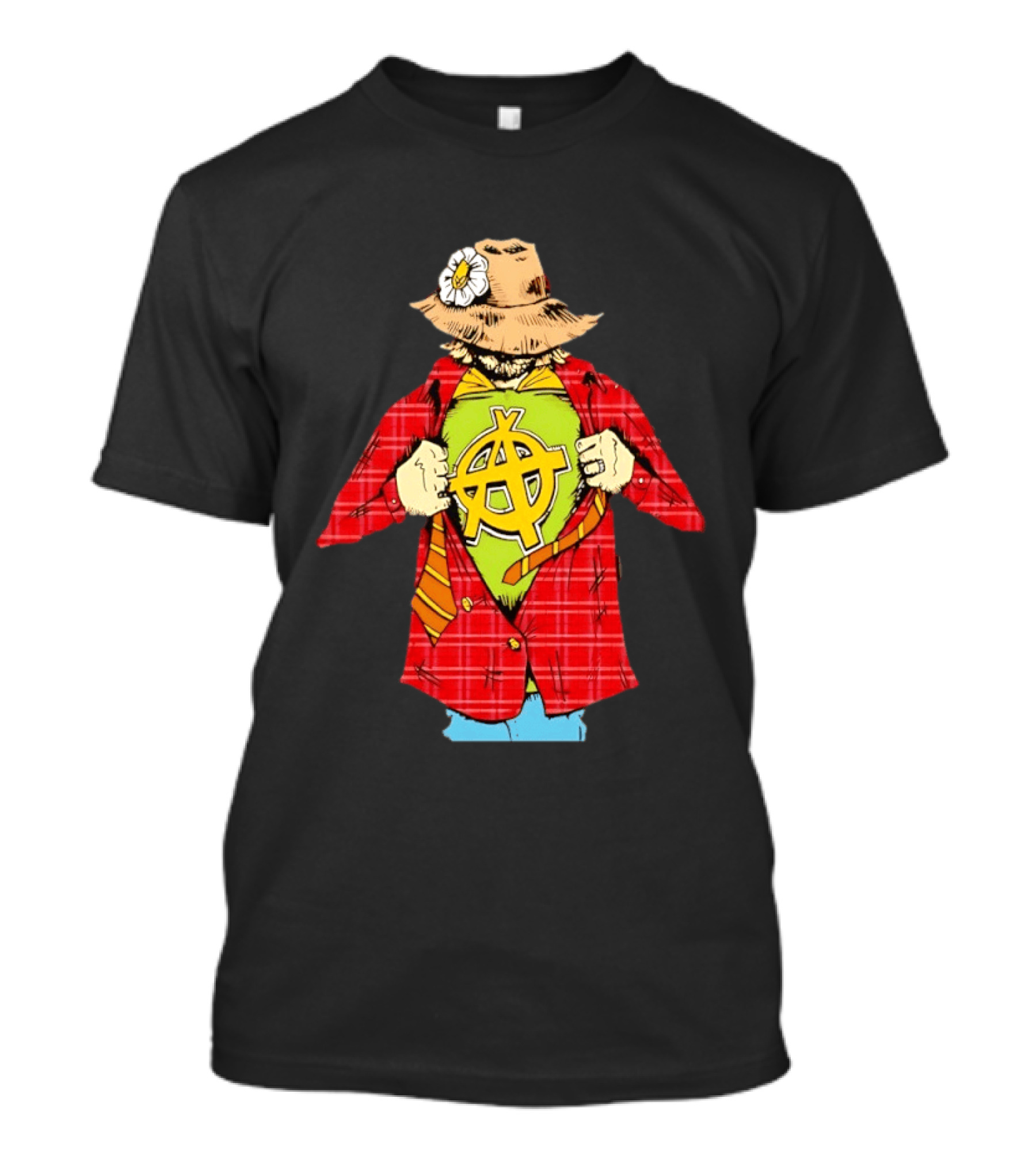 Scarecrow Anarchy Symbol With Plaid Jacket And Straw Hat T-Shirt