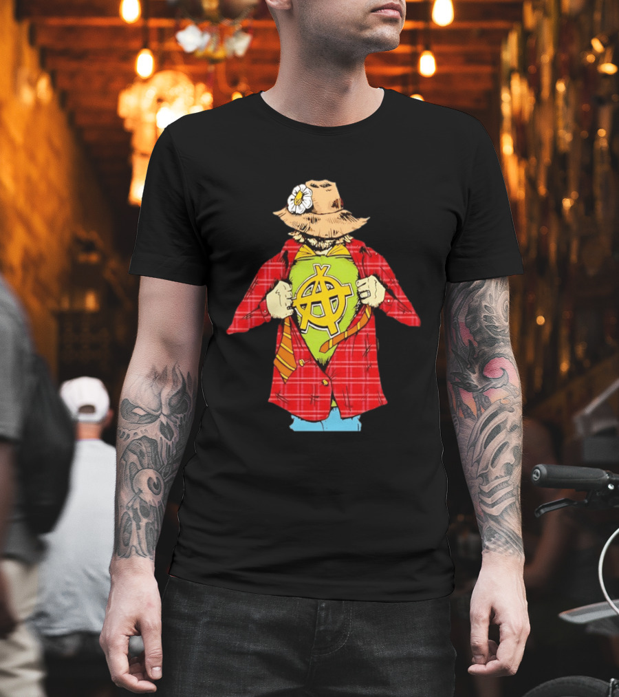 Scarecrow Anarchy Symbol With Plaid Jacket And Straw Hat T-Shirt