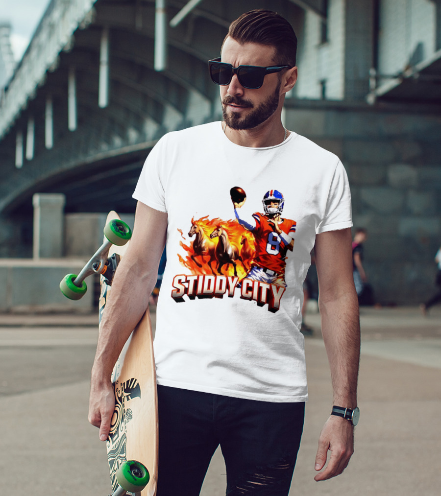 Denver Broncos Stiddy City Quarterback And Horses In Flames T-Shirt