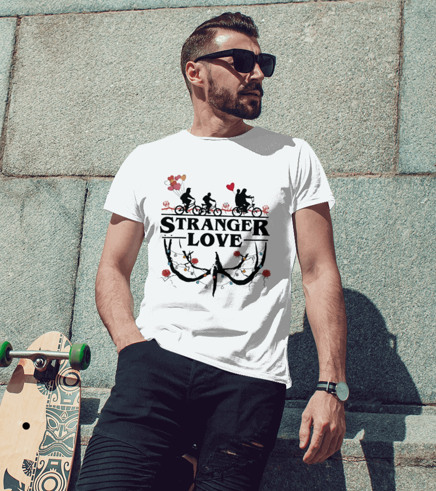 Stranger Love Biking Adventure Heart Balloons Roses Lights T-Shirt