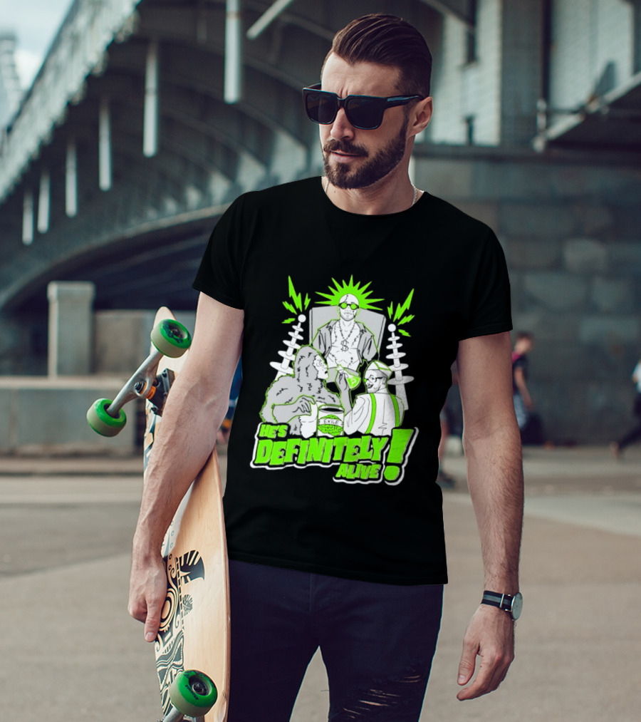 He's Definitely Alive Exile Bright Green Highlights Gorilla And Scientist T-Shirt