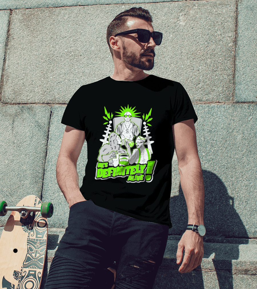 He's Definitely Alive Exile Bright Green Highlights Gorilla And Scientist T-Shirt