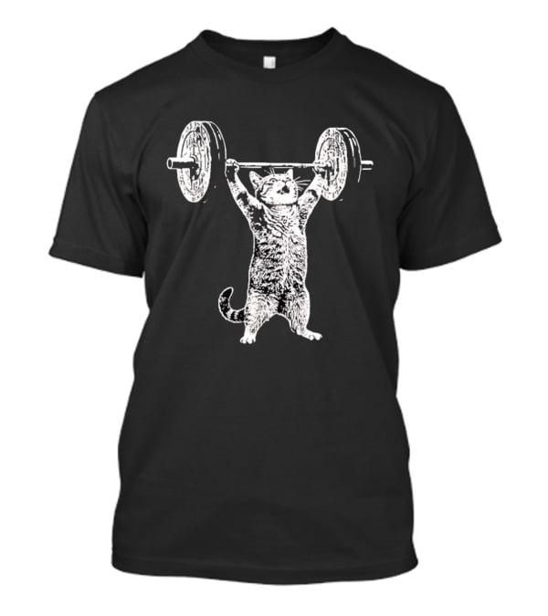 Cat Shoulder Overhead Press Weightlifting Feline Lifting Barbell T-Shirt