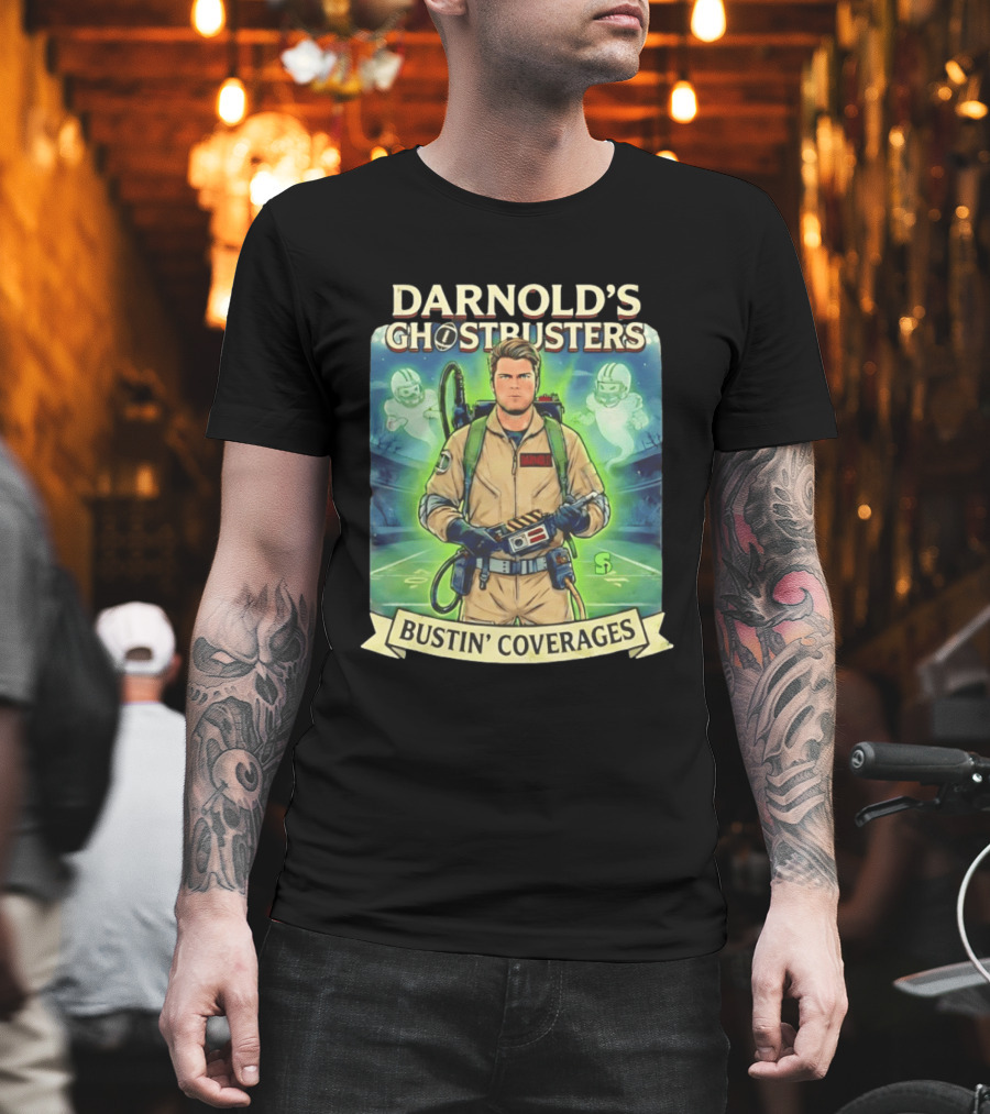 Darnold's Ghostbusters Bustin' Coverages Paranormal NFL Football Action T-Shirt