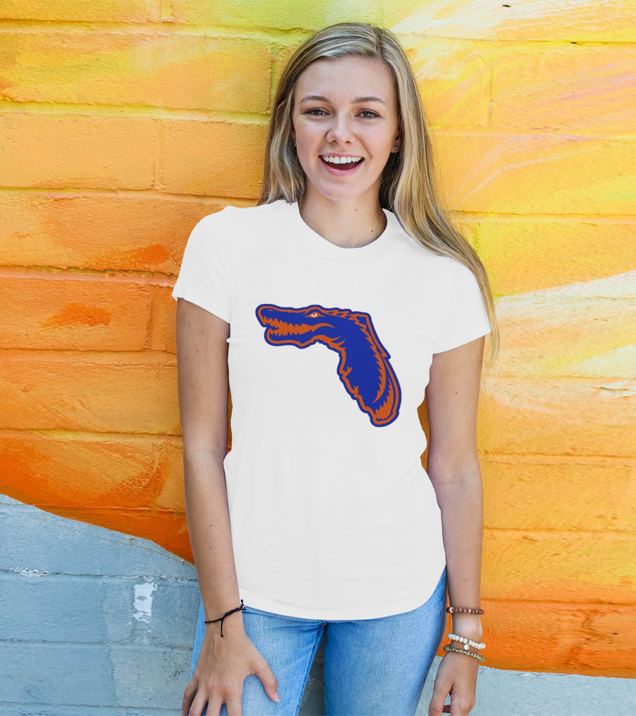 Florida Gators State Shape Blue Orange Gator Map T-Shirt