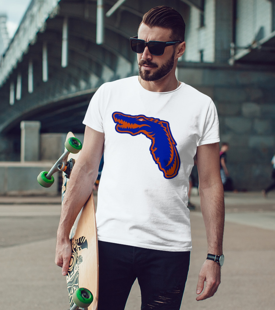 Florida Gators State Shape Blue Orange Gator Map T-Shirt