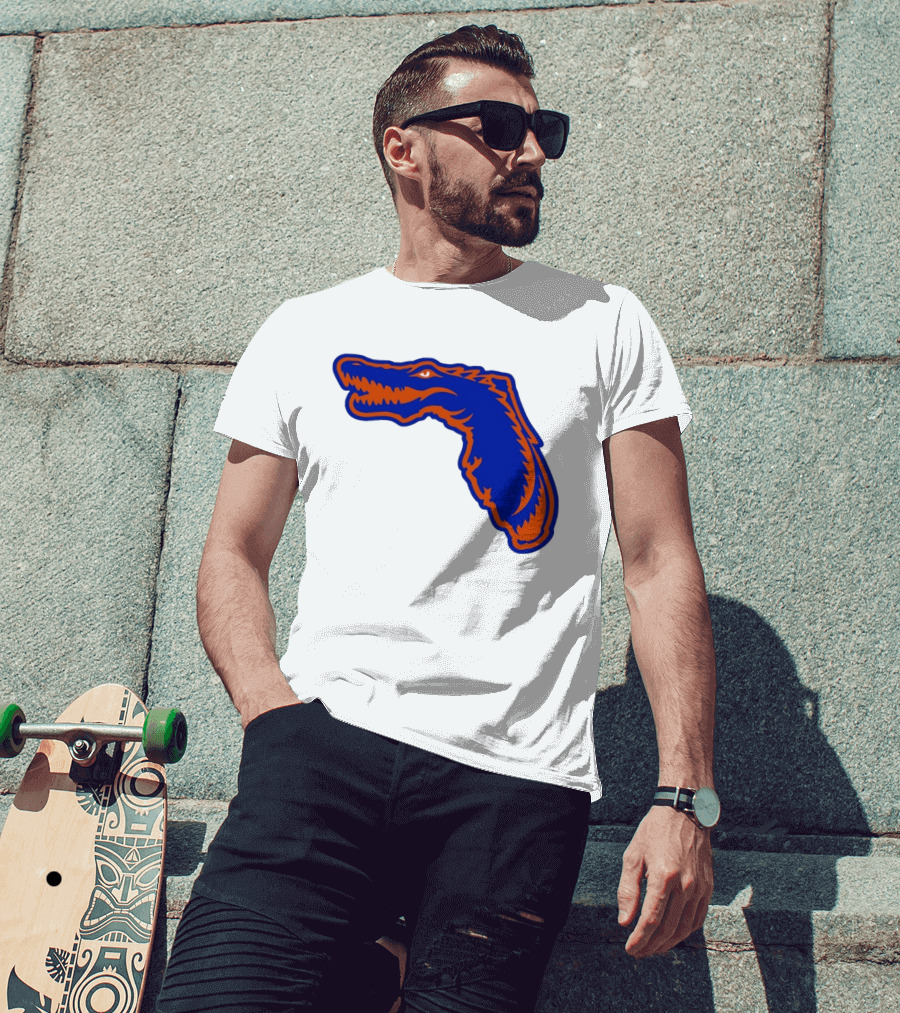 Florida Gators State Shape Blue Orange Gator Map T-Shirt