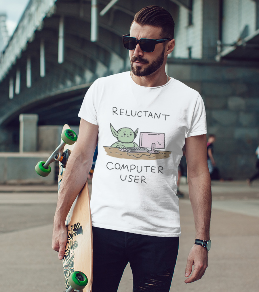 Reluctant Computer User Alien Creature At Desk T-Shirt