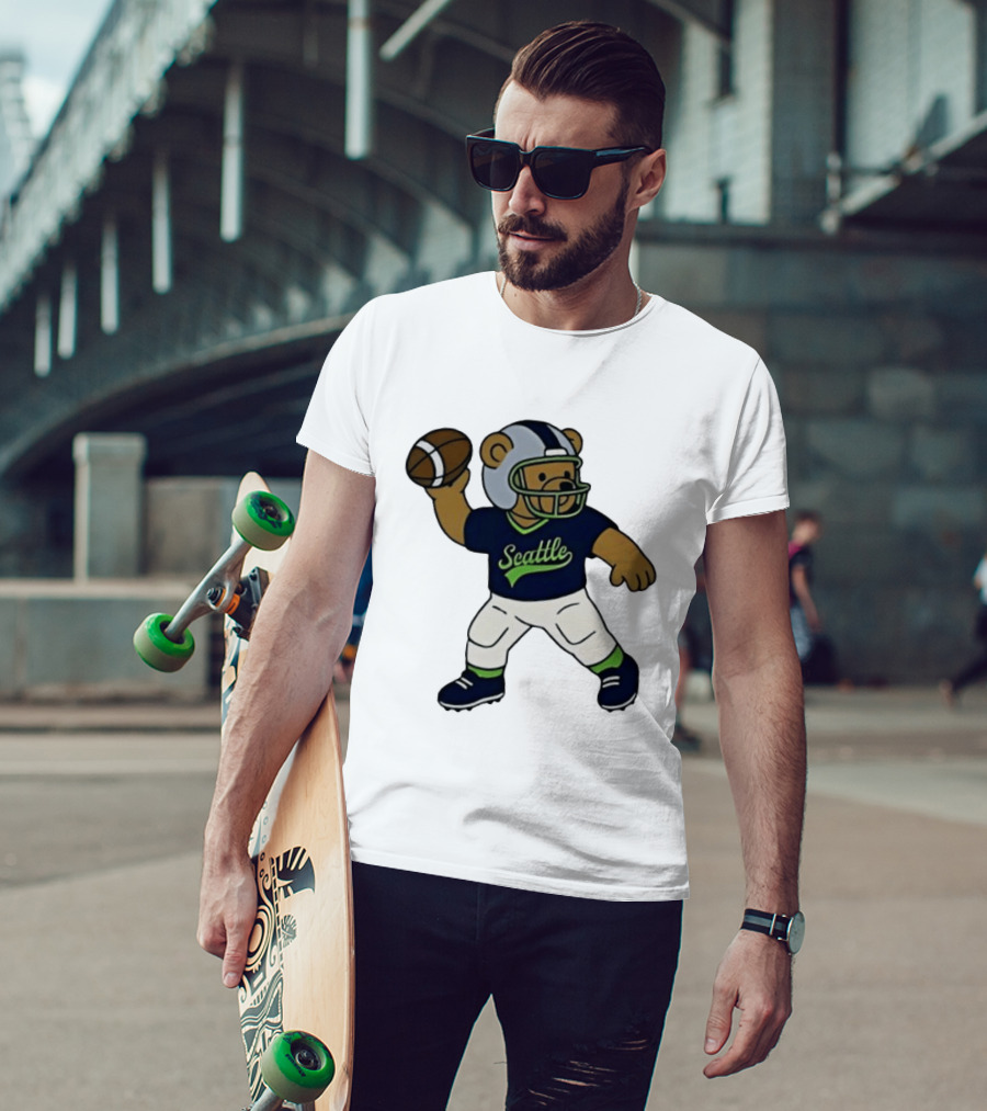 Teddy Bear Football Player Throwing Ball Seattle T-Shirt