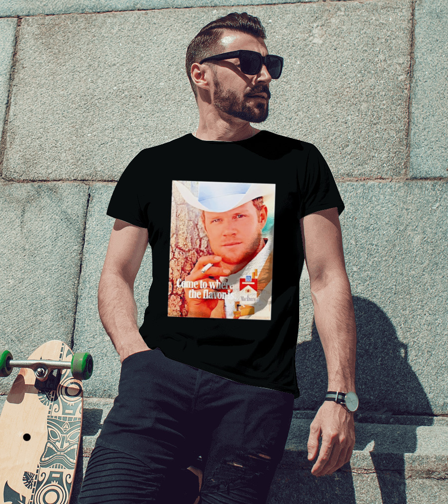 Come To Where The Flavor Is Marlboro Man Cowboy White Hat Cigarette T-Shirt