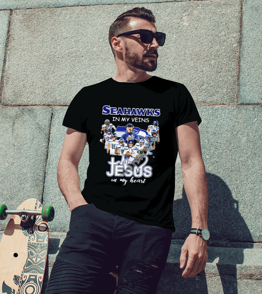 Seattle Seahawks In My Veins Jesus In My Heart Football Fans T-Shirt