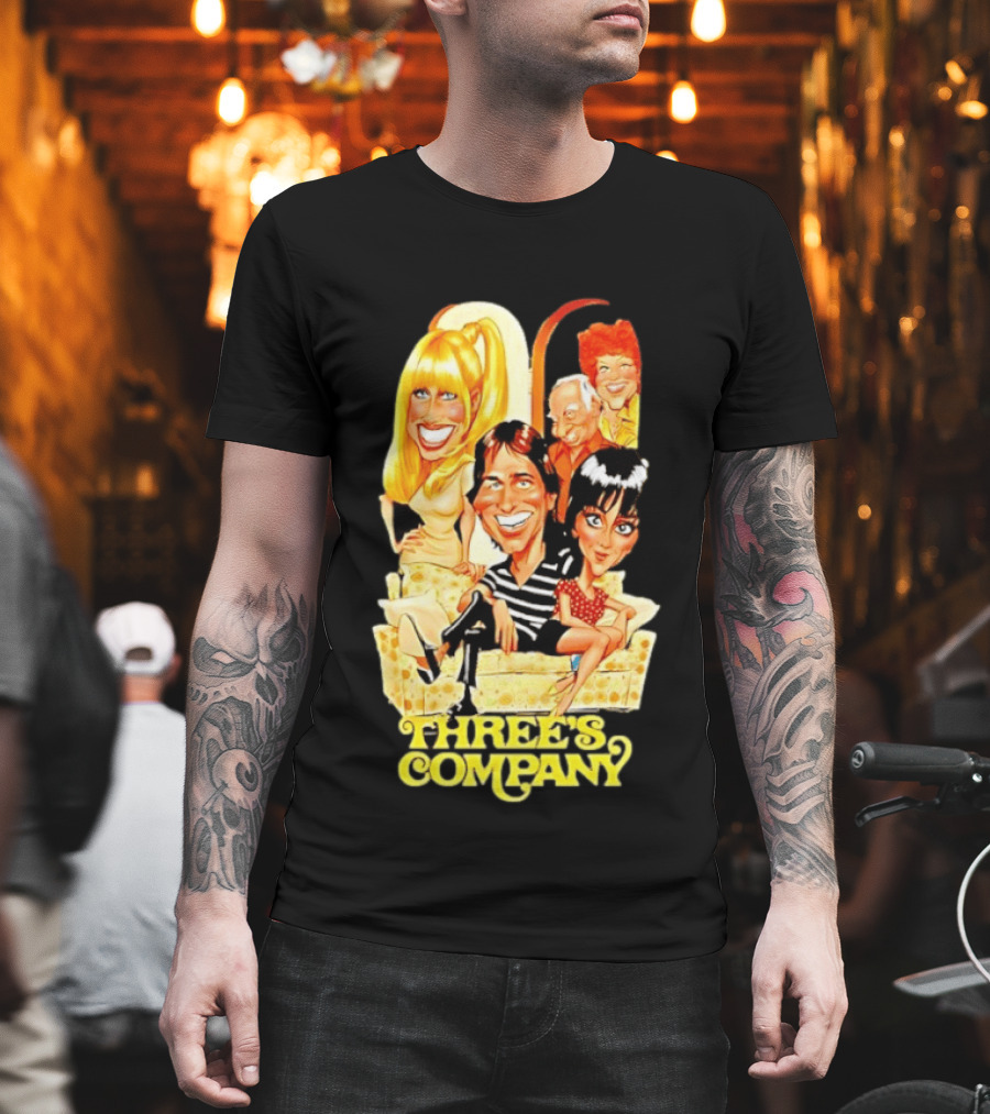 Threes Company 70s Caricature Cast Retro Sitting Couch T-Shirt