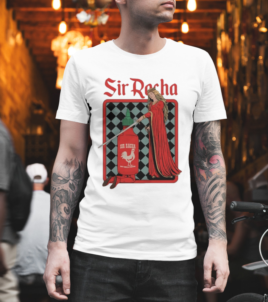 Sir Racha Hot Chilli Pepper Sauce Medieval Knight and Lady T-Shirt