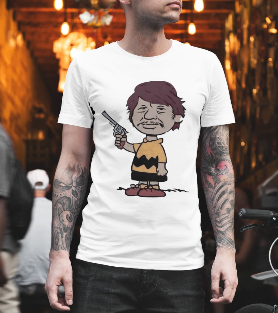 Charles Bronson Charlie Brown Mashup Character With Gun T-Shirt
