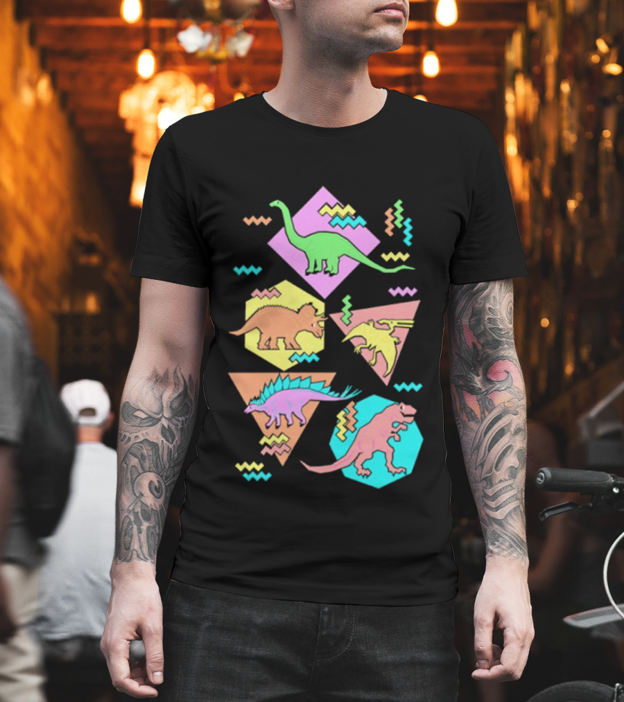 Brachiosaurus Triceratops Pterosauria Stegosaurus Tyrannosaurus Rex Cartoon Geometric T-Shirt