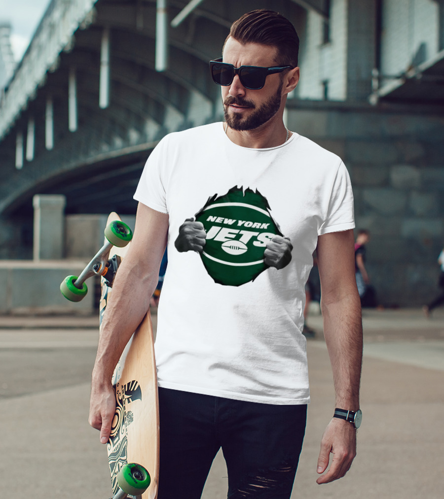 New York Jets Football Ripped Off Fist Reveal Fan Tearing T-Shirt