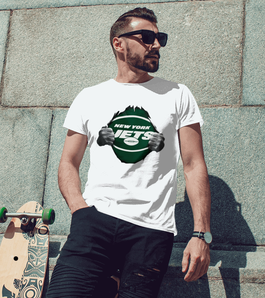 New York Jets Football Ripped Off Fist Reveal Fan Tearing T-Shirt