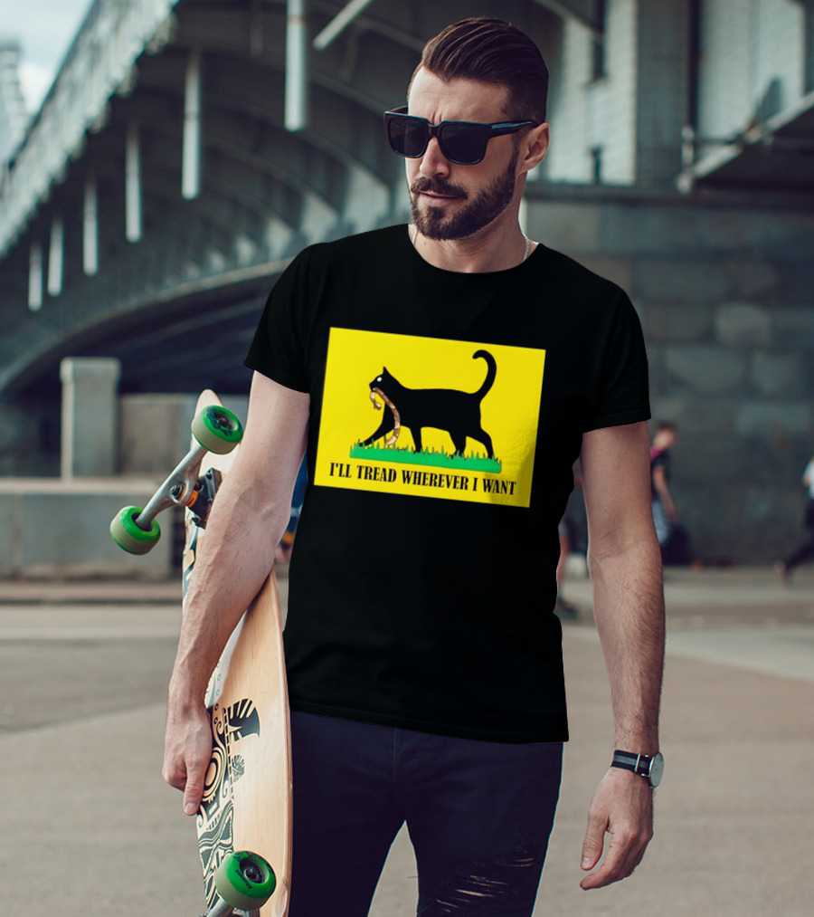 Black Cat I'll Tread Wherever I Want Gadsden T-Shirt
