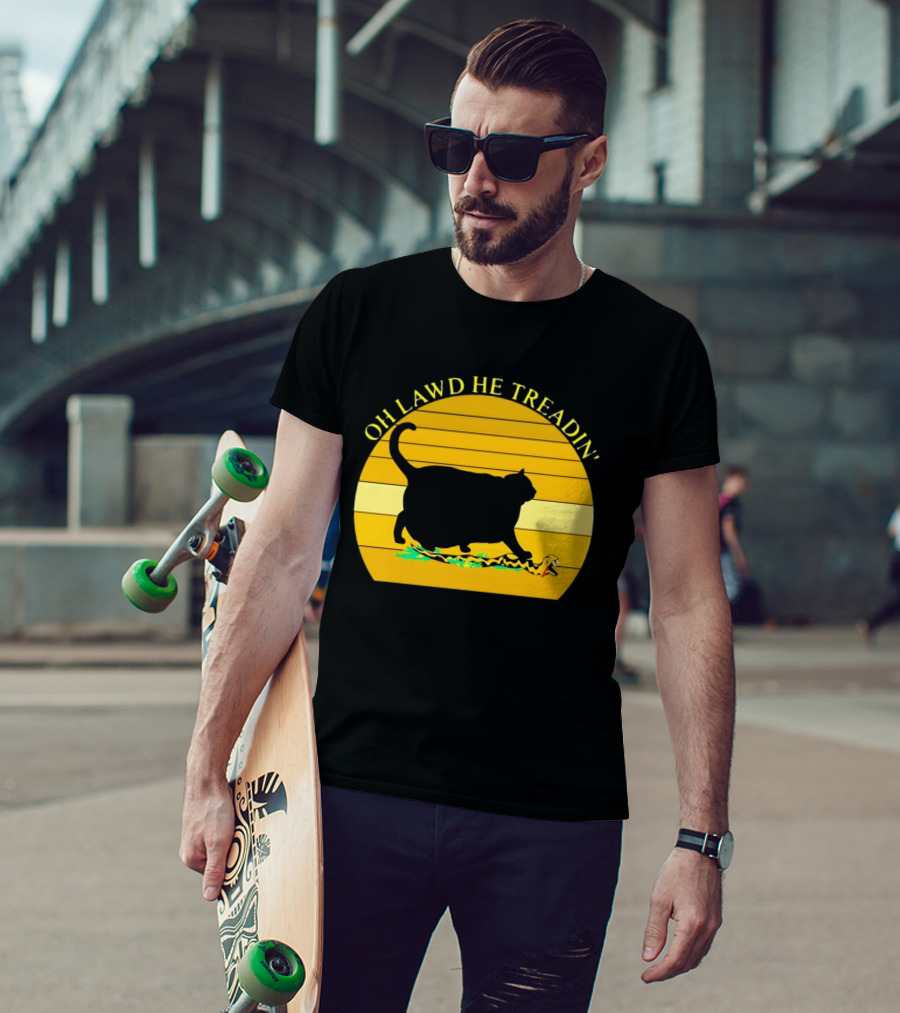 Oh Lawd He Treadin' Black Cat Vintage Retro Sunset T-Shirt