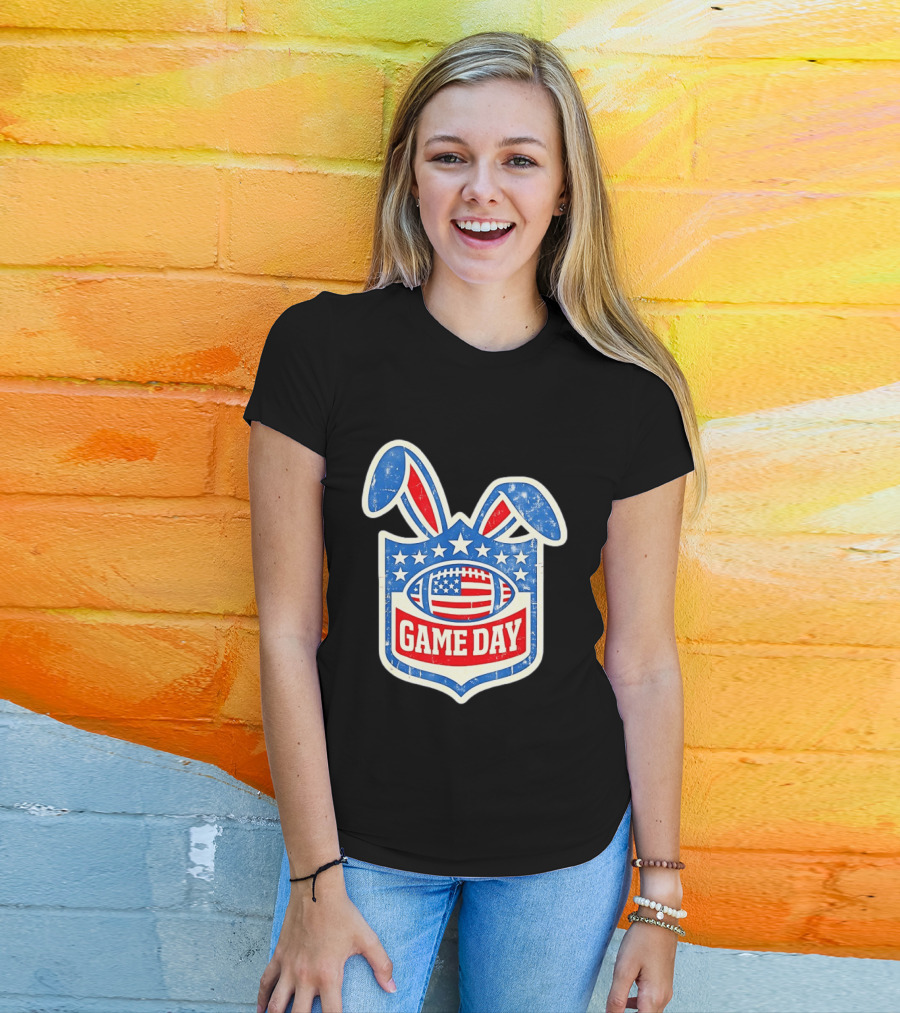 Easter Football Game Day American Bad Bunny Stars Stripes T-Shirt