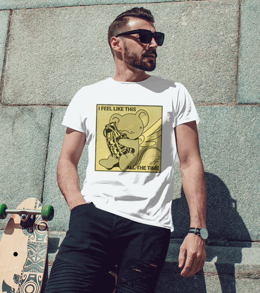 I Feel Like This All The Time Cute Winged Bear Hugging Grenade T-Shirt