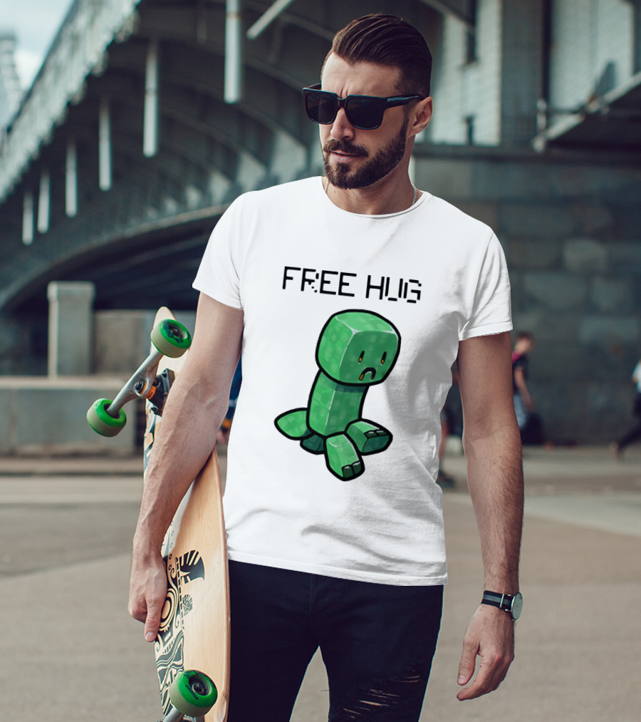 Sad Creeper Free Hug Pixel Art Fandom Humor T-Shirt