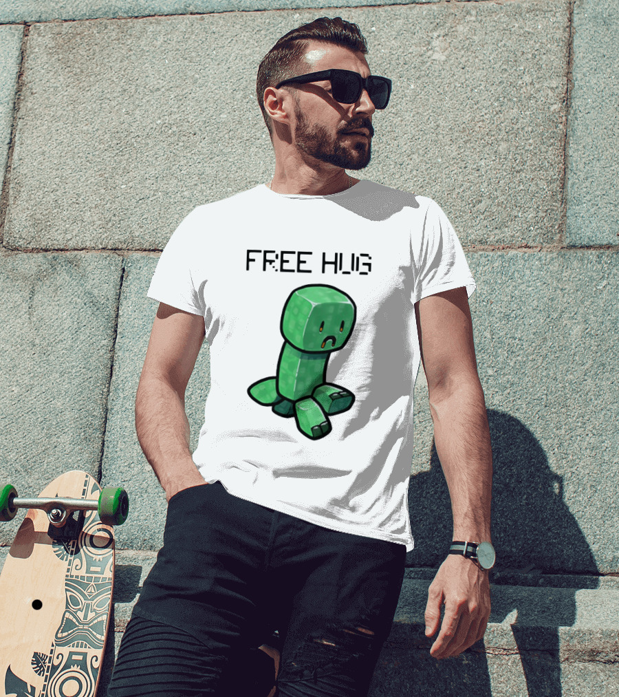 Sad Creeper Free Hug Pixel Art Fandom Humor T-Shirt
