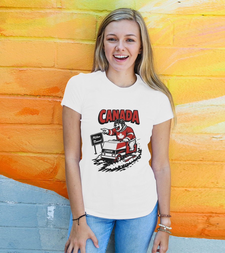 Canada Hockey Polar Bear Zamboni Milan Bound Winter Sports T-Shirt