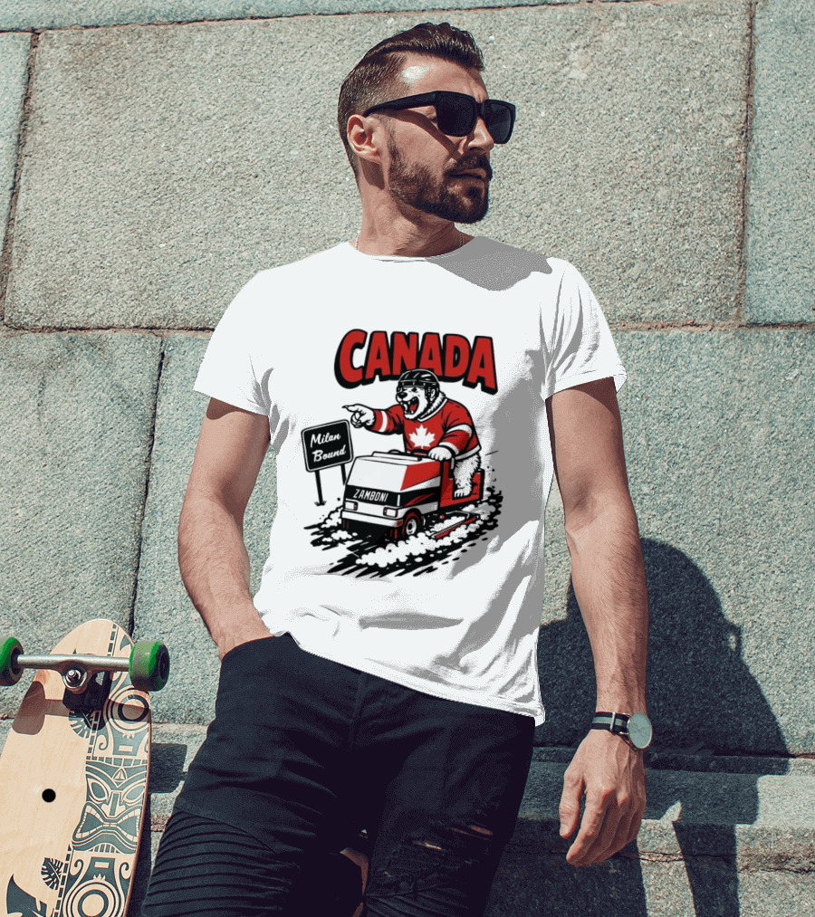 Canada Hockey Polar Bear Zamboni Milan Bound Winter Sports T-Shirt